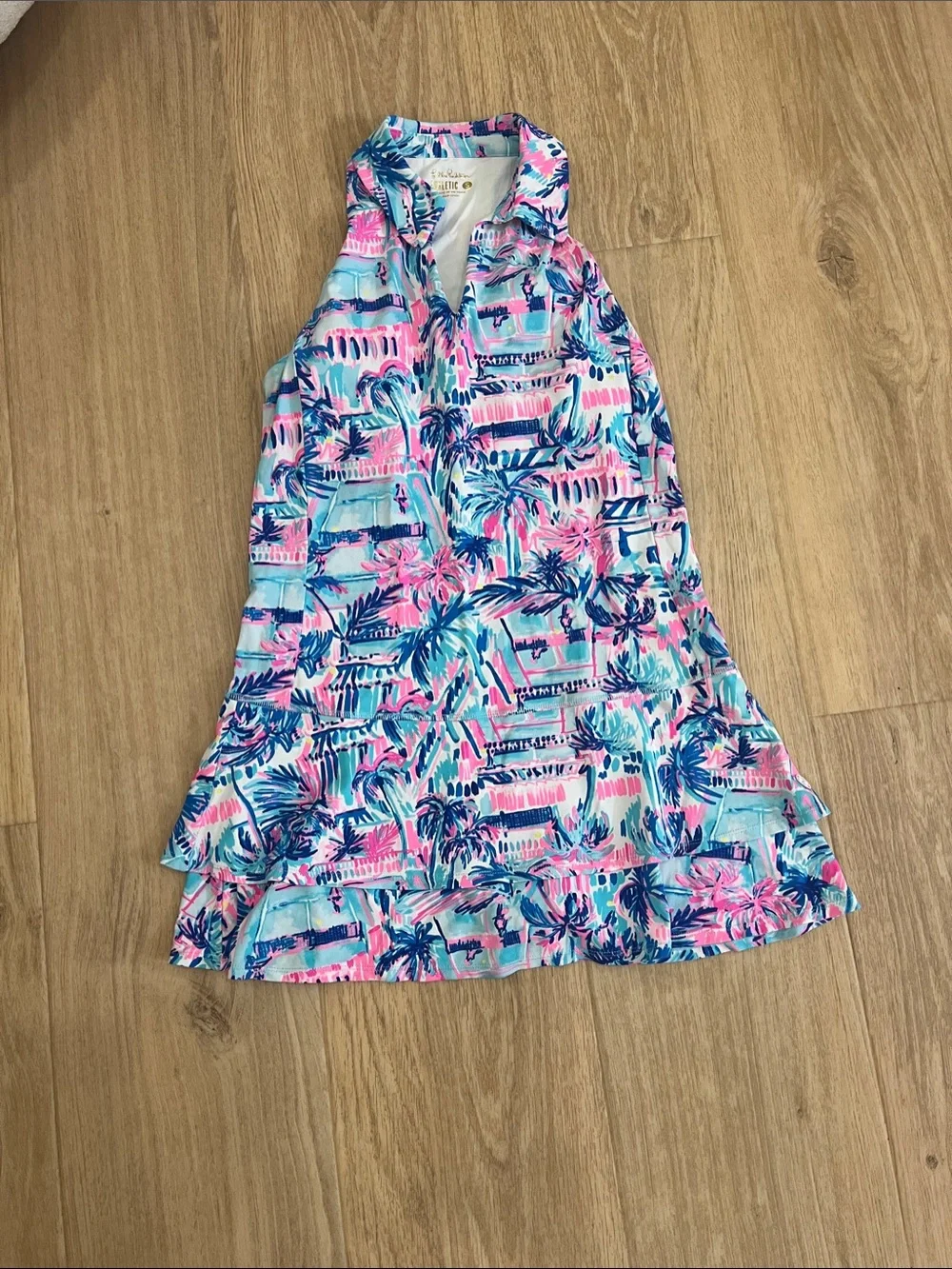 Lilly Pulitzer Womens Tropical Print Halter Dress in Pink, Blue, Teal